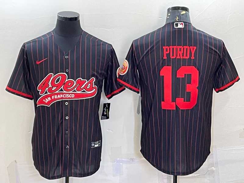 Men%27s San Francisco 49ers #13 Brock Purdy Black Pinstripe With Patch Cool Base Stitched Baseball Jersey